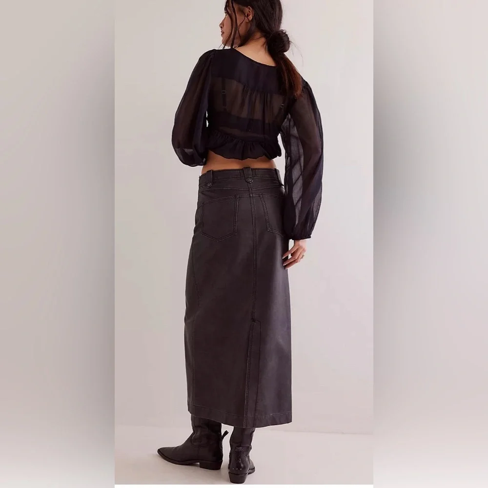 Free People We The Free Astoria Vegan Maxi Skirt. NWT. Charcoal - Picture 3 of 5